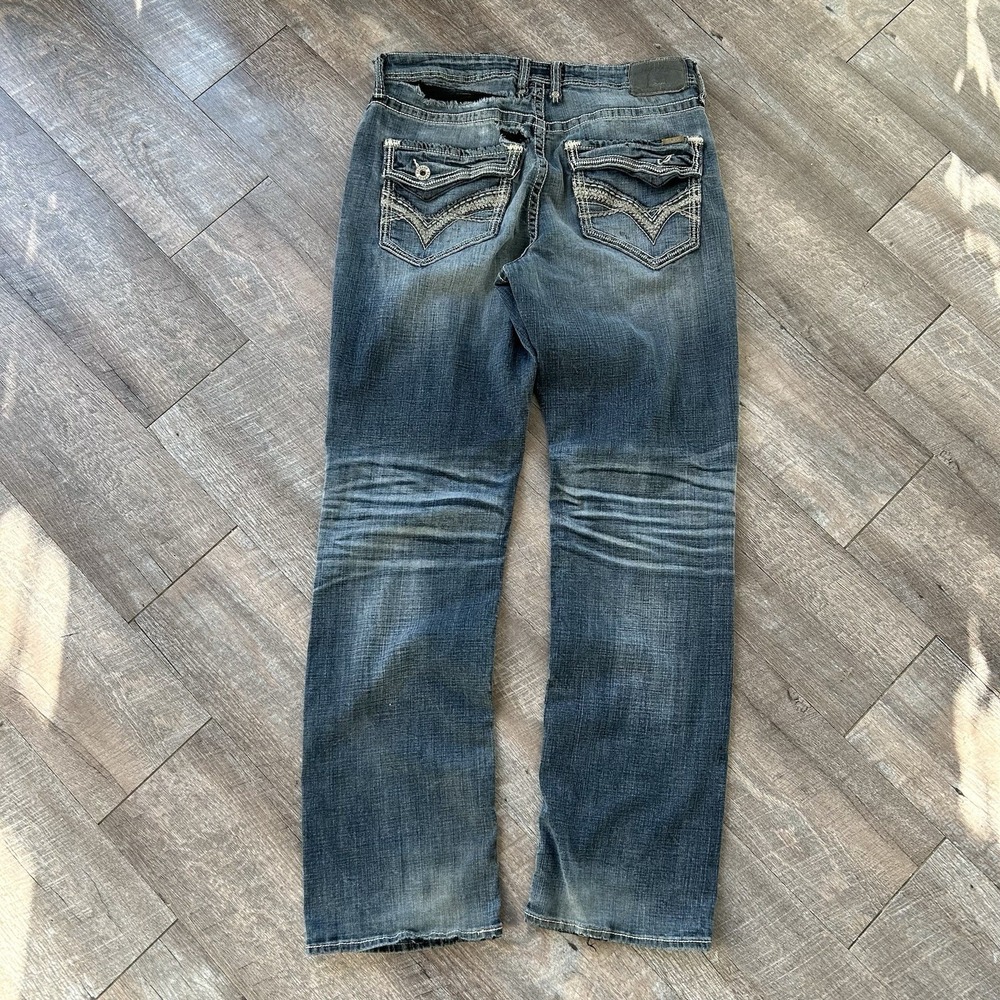 Salvage Mayhem Straight Jeans Men's 36x32 Buckle Regular Fit Mid Rise Blue Denim